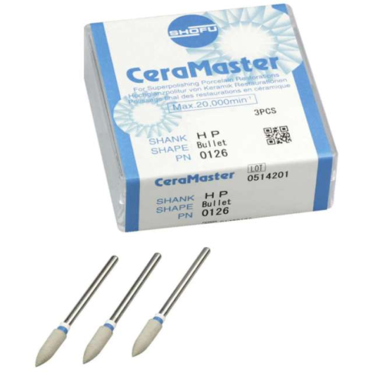 CeraMaster Silicon Polisher HP Bullet 0126 White Band f/ Prcln/Enml Rfl 3/Pk