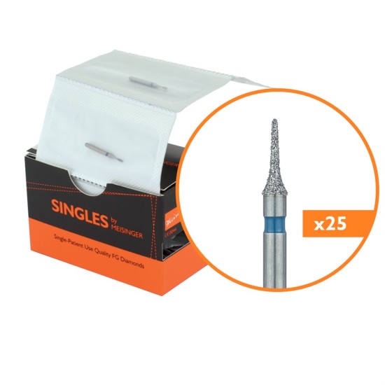 Single Use Diamond Bur, Sterile Packed, 25pk, 1.6mm Interproximal, Mosquito, 5mm Working Length, Medium Grit, FG