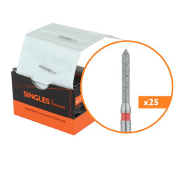 Single Use Diamond Bur, Sterile Packed, 25pk, 1.2mm Cylinder, Pointed Tip, 8mm Working Length, Fine Grit, FG