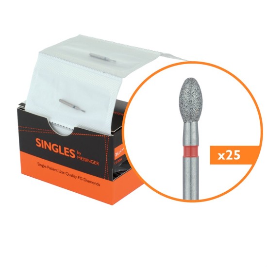 Single Use Diamond Bur, Sterile Packed, 25pk, 2.3mm Football, Egg, 4.2mm Working Length, Fine Grit, FG