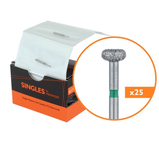 Single Use Diamond Bur, Sterile Packed, 25pk, 4mm Wheel, 1.5mm Working Length, Coarse Grit, FG