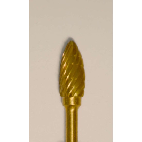 Buffalo Dental Gold Cap Small Flame (51A) TNT-Coated Dual Cut Regular HP Carbide Bur