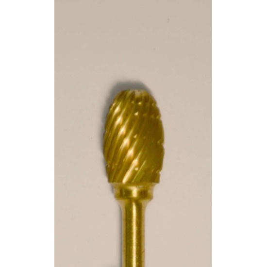 Buffalo Dental Gold Cap Egg/Oval (52C) TNT-Coated Dual Cut Regular HP Carbide Bur