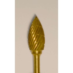 Buffalo Dental Gold Cap Flame (63B) TNT-Coated Dual Cut Regular HP Carbide Bur