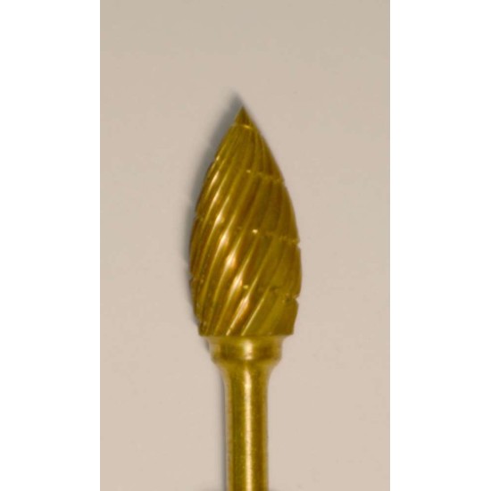 Buffalo Dental Gold Cap Flame (63B) TNT-Coated Dual Cut Regular HP Carbide Bur