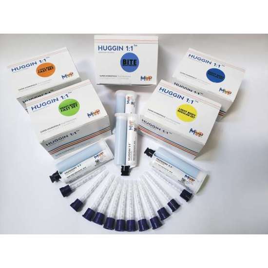 Impression material 4 x 50ml cartridges & 12 tips HUGGIN1-1 type Heavy Body, Regul set, Blue