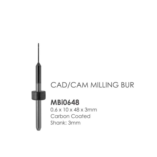 Imes® Compatible CAD/CAM Milling Burs (3mm Shank) CARBON COATED 0.60 x 10 x 48 x 3mm