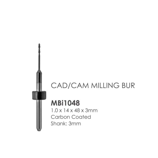 Imes® Compatible CAD/CAM Milling Burs (3mm Shank) CARBON COATED 1.00 x 14 x 48 x 3mm