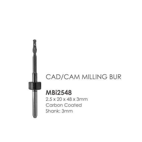 Imes® Compatible CAD/CAM Milling Burs (3mm Shank) CARBON COATED 2.50 x 20 x 48 x 3mm