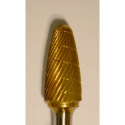 Buffalo Dental Gold Cap Taper 1/2" TNT-Coated Dual Cut Regular Carbide Bur w/ 1/4" Shank