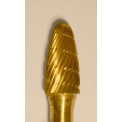 Buffalo Dental Gold Cap 3/8" Taper (A3/8) TNT-Coated Dual Cut Regular Carbide Bur w/ 1/4" Shank