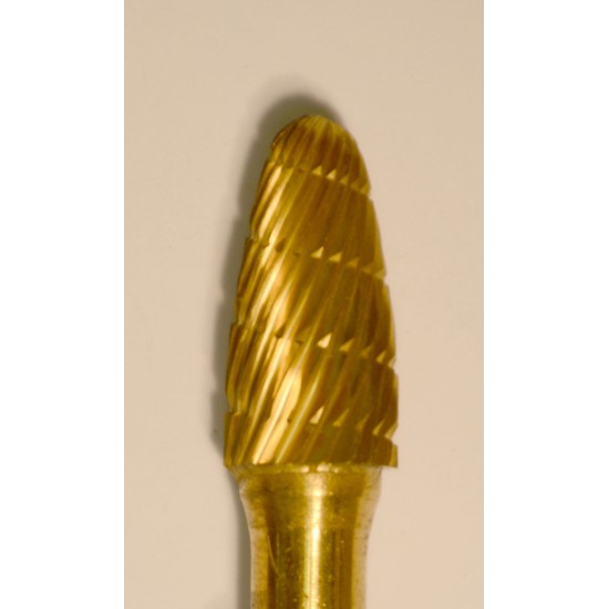 Buffalo Dental Gold Cap 3/8" Taper (A3/8) TNT-Coated Dual Cut Regular Carbide Bur w/ 1/4" Shank