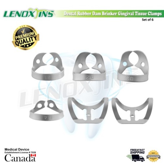 Dental Rubber Dam Brinker Gingival Tissue Clamps Set of 6