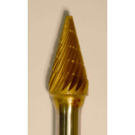 Buffalo Dental Gold Cap 3/8" Cone (B3/8) TNT-Coated Dual Cut Regular Carbide Bur w/ 1/4" Shank