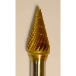 Buffalo Dental Gold Cap 3/8" Cone (B3/8) TNT-Coated Dual Cut Regular Carbide Bur w/ 1/4" Shank