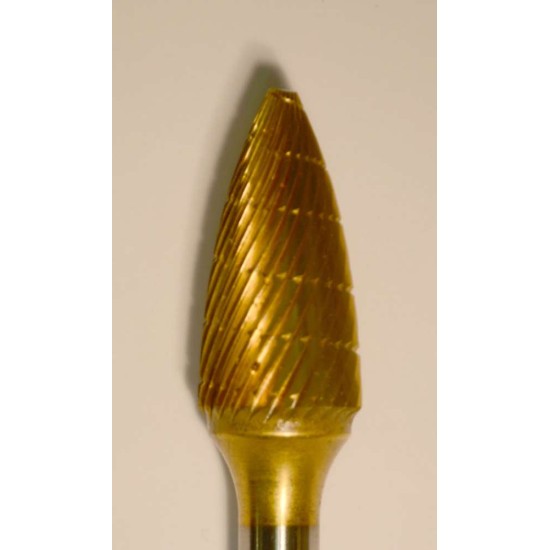 Buffalo Dental Gold Cap 1/2" Flame (C1/2) TNT-Coated Dual Cut Regular HP Carbide Bur