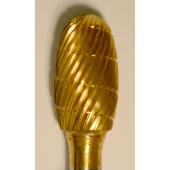 Buffalo Dental Gold Cap Egg 1/2" TNT-Coated Dual Cut Regular Carbide Bur w/ 1/4" Shank