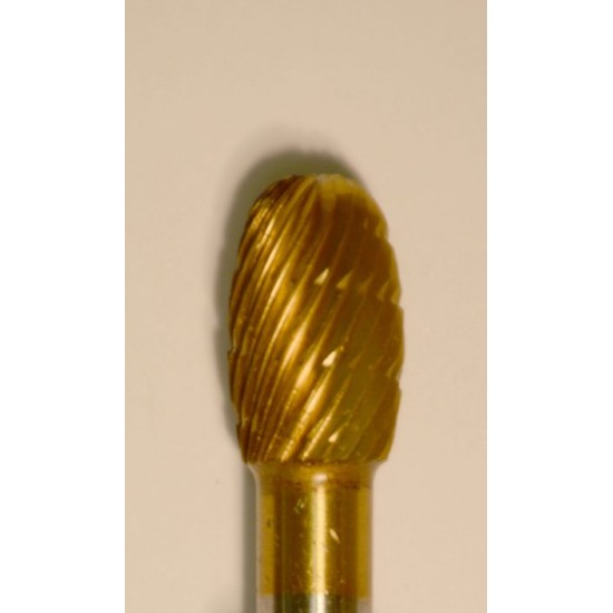 Buffalo Dental Gold Cap 3/8" Egg (D3/8) TNT-Coated Dual Cut Regular Carbide Bur w/ 1/4" Shank