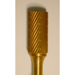 Buffalo Dental Gold Cap Cylinder 1/2" TNT-Coated Dual Cut Regular Carbide Bur w/ 1/4" Shank