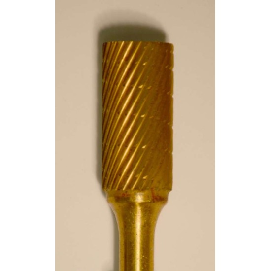 Buffalo Dental Gold Cap Cylinder 1/2" TNT-Coated Dual Cut Regular Carbide Bur w/ 1/4" Shank