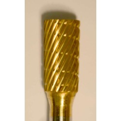 Buffalo Dental Gold Cap 3/8" Cylinder (E3/8) TNT-Coated Dual Cut Regular Carbide Bur w/ 1/4" Shank