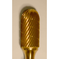 Buffalo Dental Gold Cap Barrel 1/2" TNT-Coated Dual Cut Regular Carbide Bur w/ 1/4" Shank