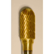 Buffalo Dental Gold Cap 3/8" Barrel (F3/8) TNT-Coated Dual Cut Regular Carbide Bur w/ 1/4" Shank