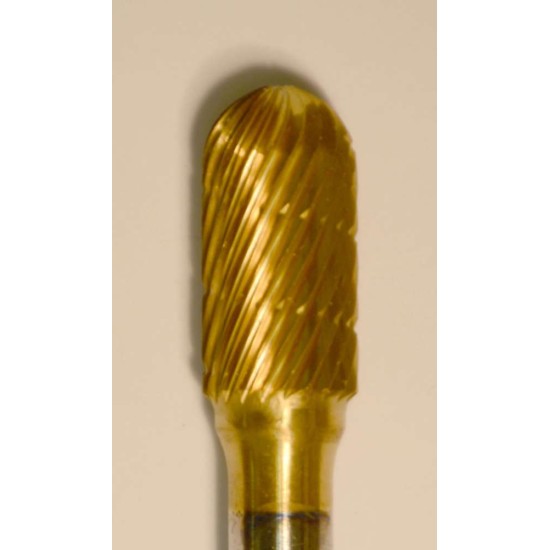 Buffalo Dental Gold Cap 3/8" Barrel (F3/8) TNT-Coated Dual Cut Regular Carbide Bur w/ 1/4" Shank