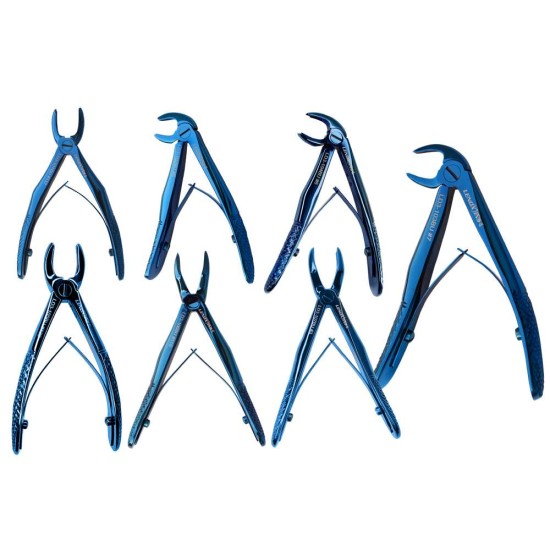 Pediatric Extracting Forceps Set of 7 – Blue Titanium Coated