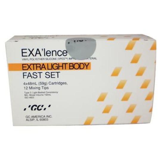 Exalence X-light Body Fast Set Refill 4x48ml Cartridges & 12 Mixing Tips (Yellow)