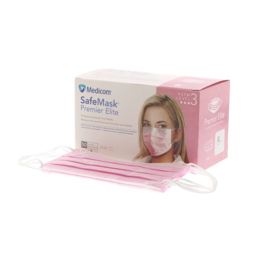 SafeMask Premier Elite EL Pink Level 3 50/Bx  Medicom Made in USA