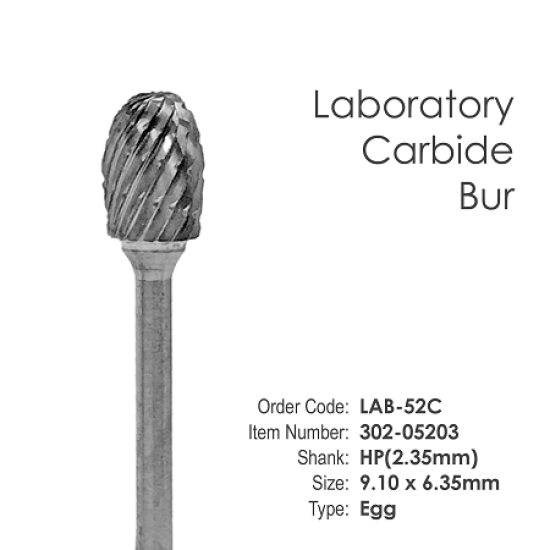 Lab Carbide Bur #52C Egg - HP Shank