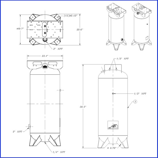 60 Gallon Steel ASME Air Receiver