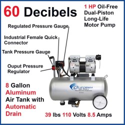 Ultra Quiet, Oil-Free, Lightweight Aluminum Tank Air Compressor with Automatic Drain Valve