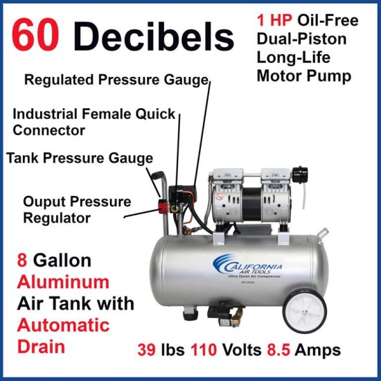 Ultra Quiet, Oil-Free, Lightweight Aluminum Air Compressor