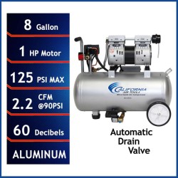 Ultra Quiet, Oil-Free, Lightweight Aluminum Tank Air Compressor with Automatic Drain Valve