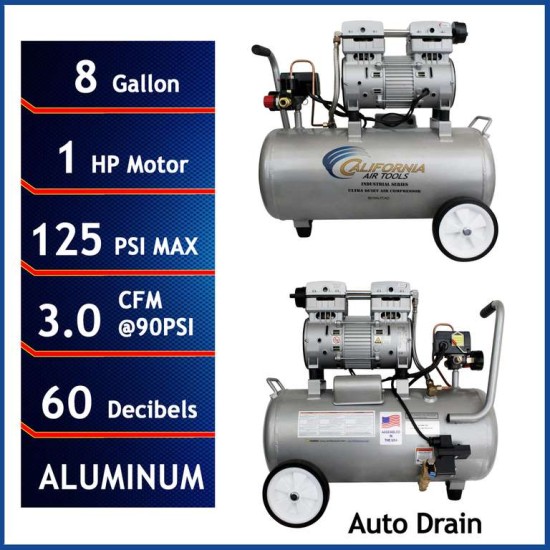 Ultra Quiet, Oil-Free, Lightweight Aluminum Air Compressor with Automatic Drain Valve