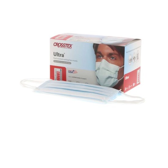 Ultra® Earloop Face Masks â€“ ASTM Level 3, Latex Free, Blue, 40/Box Made in USA