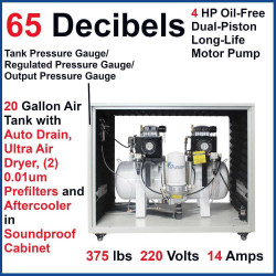 Quiet&Oil-Free-Air Compressor﻿ with98% Air Drying System and Automatic Drain in a Soundproof Cabinet